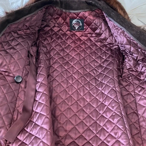 Vintage chocolate brown suede coat with sable fox fur trim - Picture 5 of 9